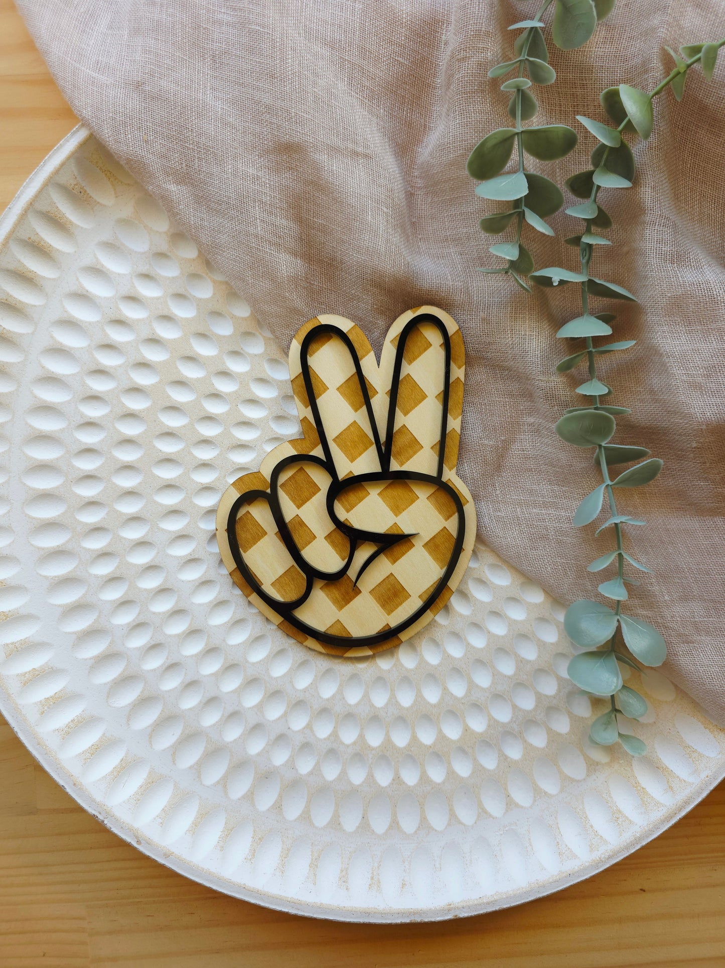 Peace Hand Sign Wood and Acrylic Sign