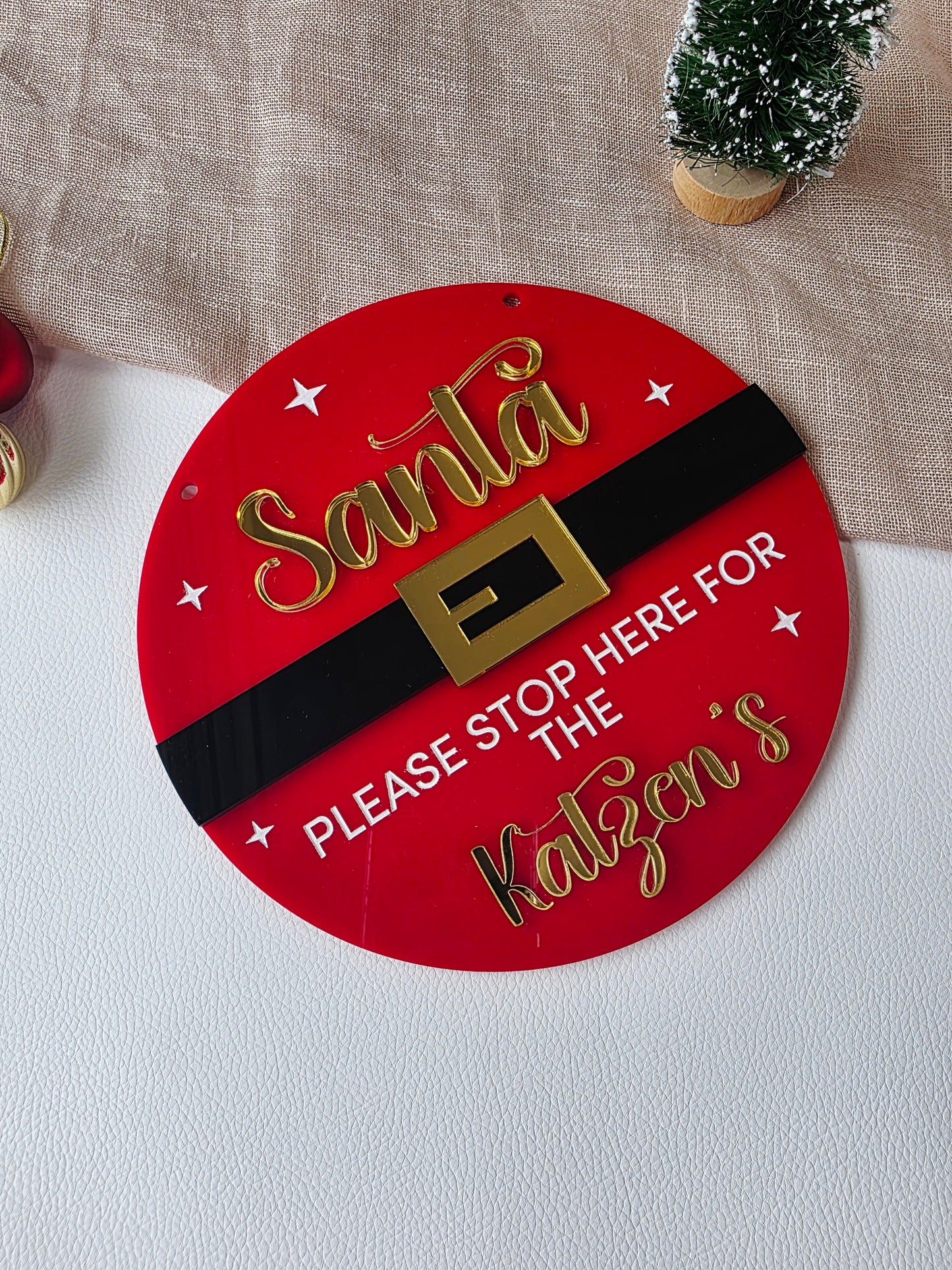Personalised Santa Please Stop Here Sign (Santa Belt)