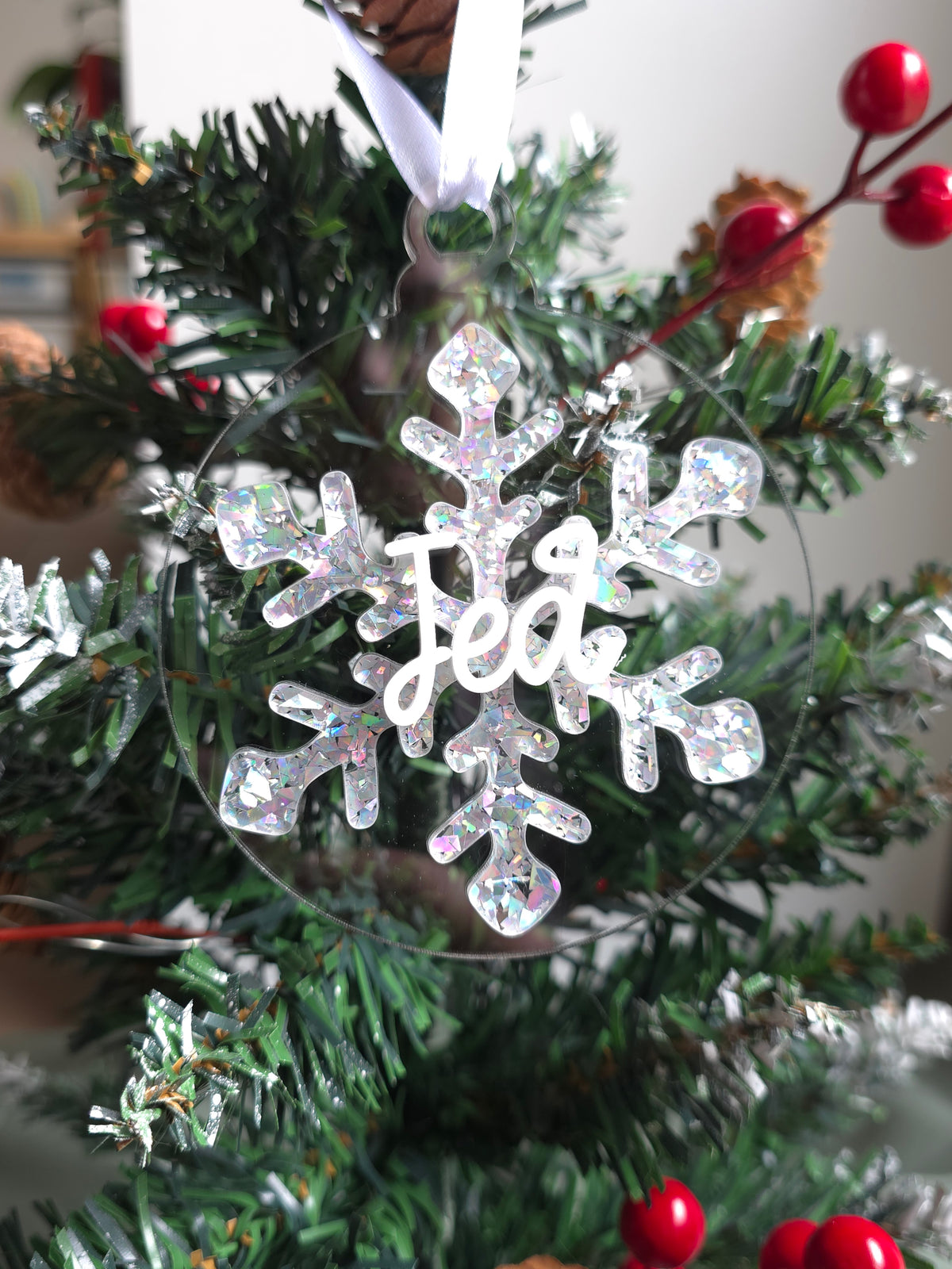 Snowflake Personalised Christmas Ornament - Acrylic