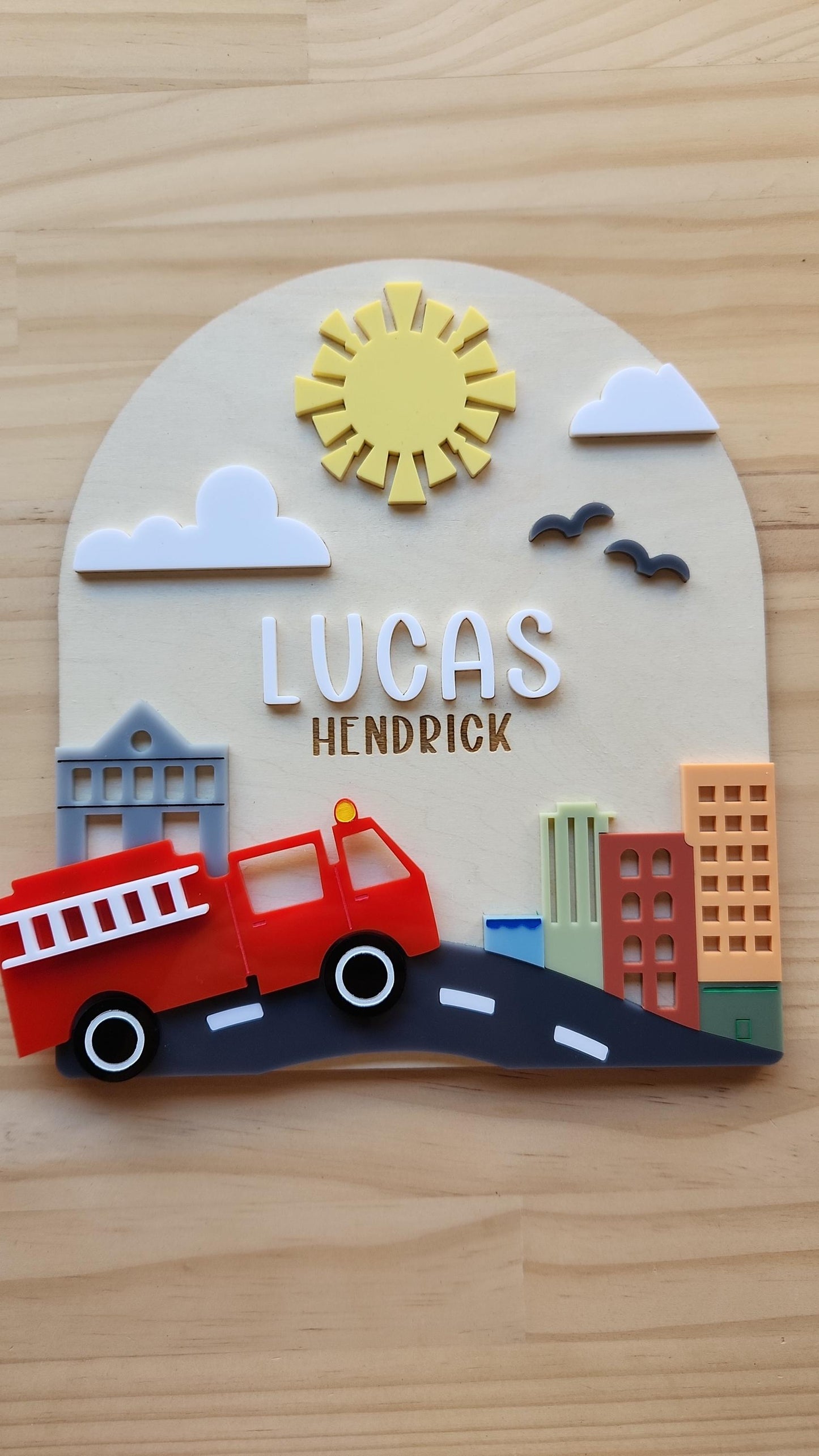 Fire Truck Layered Name Sign