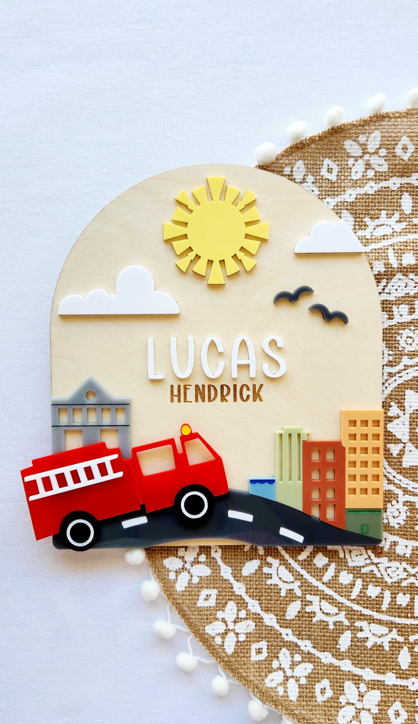 Fire Truck Layered Name Sign