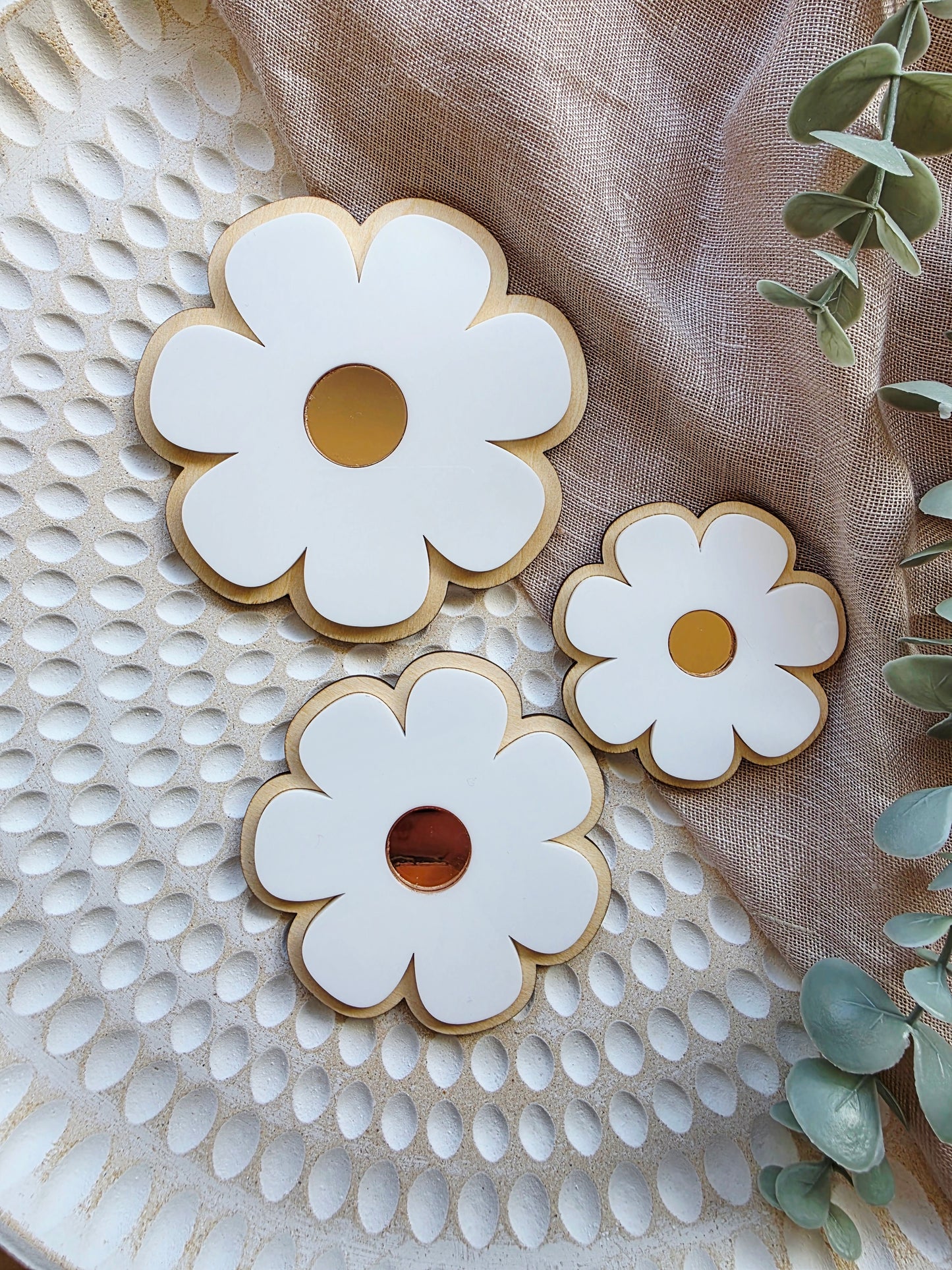 Acrylic & Wood Flower Trio – Set of 3