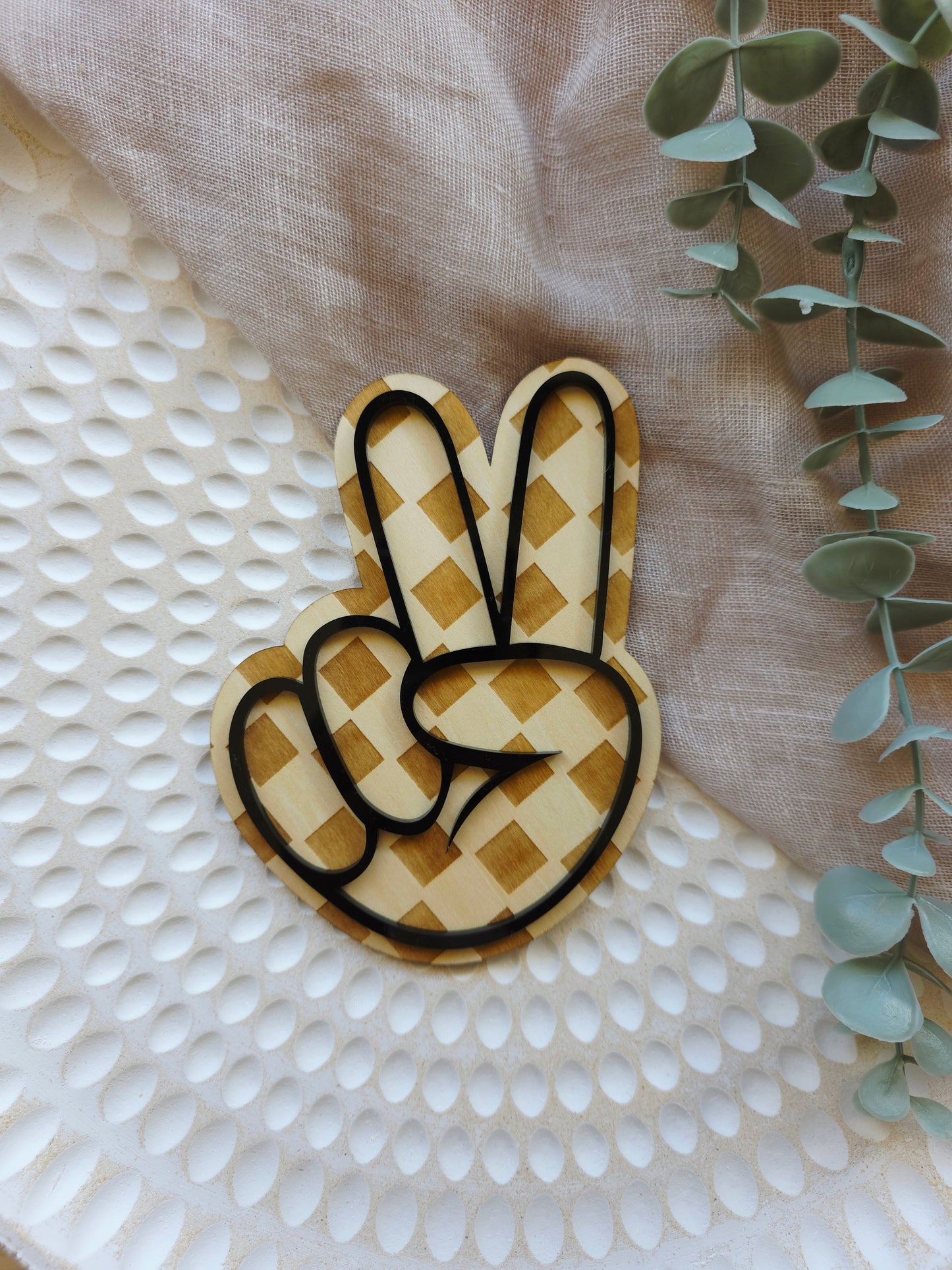 Peace Hand Sign Wood and Acrylic Sign