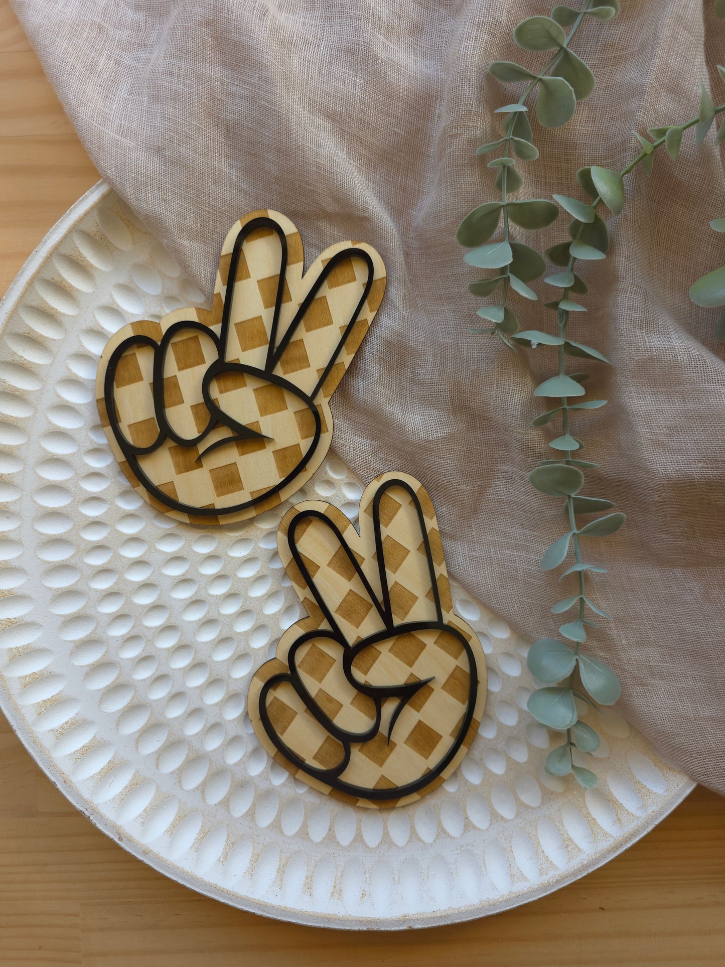 Peace Hand Sign Wood and Acrylic Sign