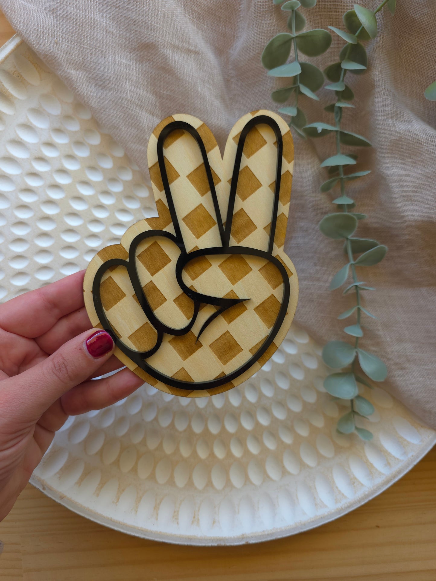 Peace Hand Sign Wood and Acrylic Sign