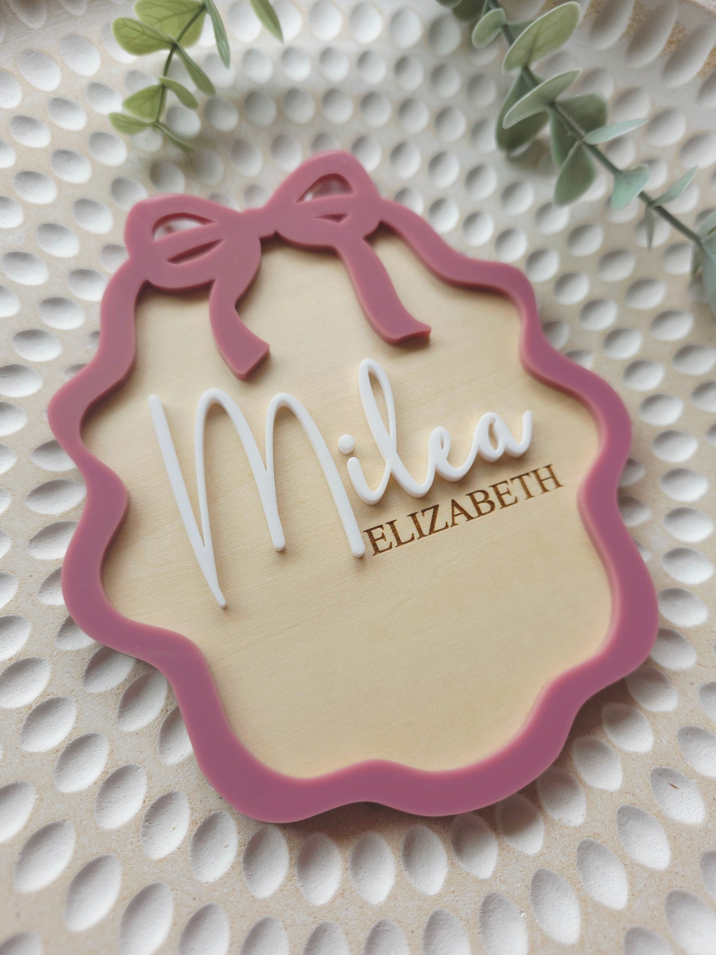 Baby Girl Bow Announcement Plaque