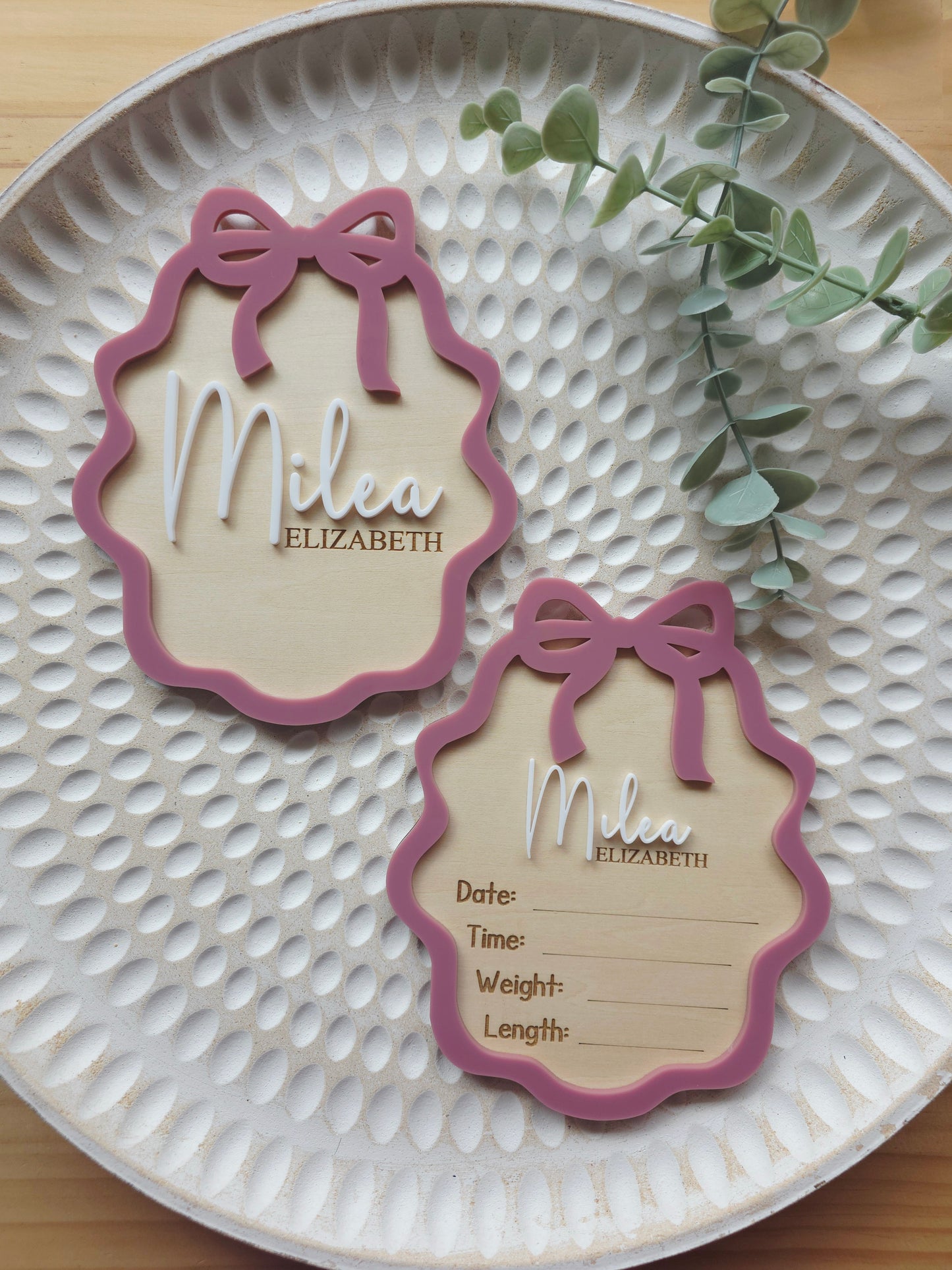 Baby Girl Bow Announcement Plaque
