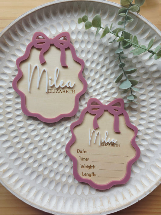 Baby Girl Bow Announcement Plaque
