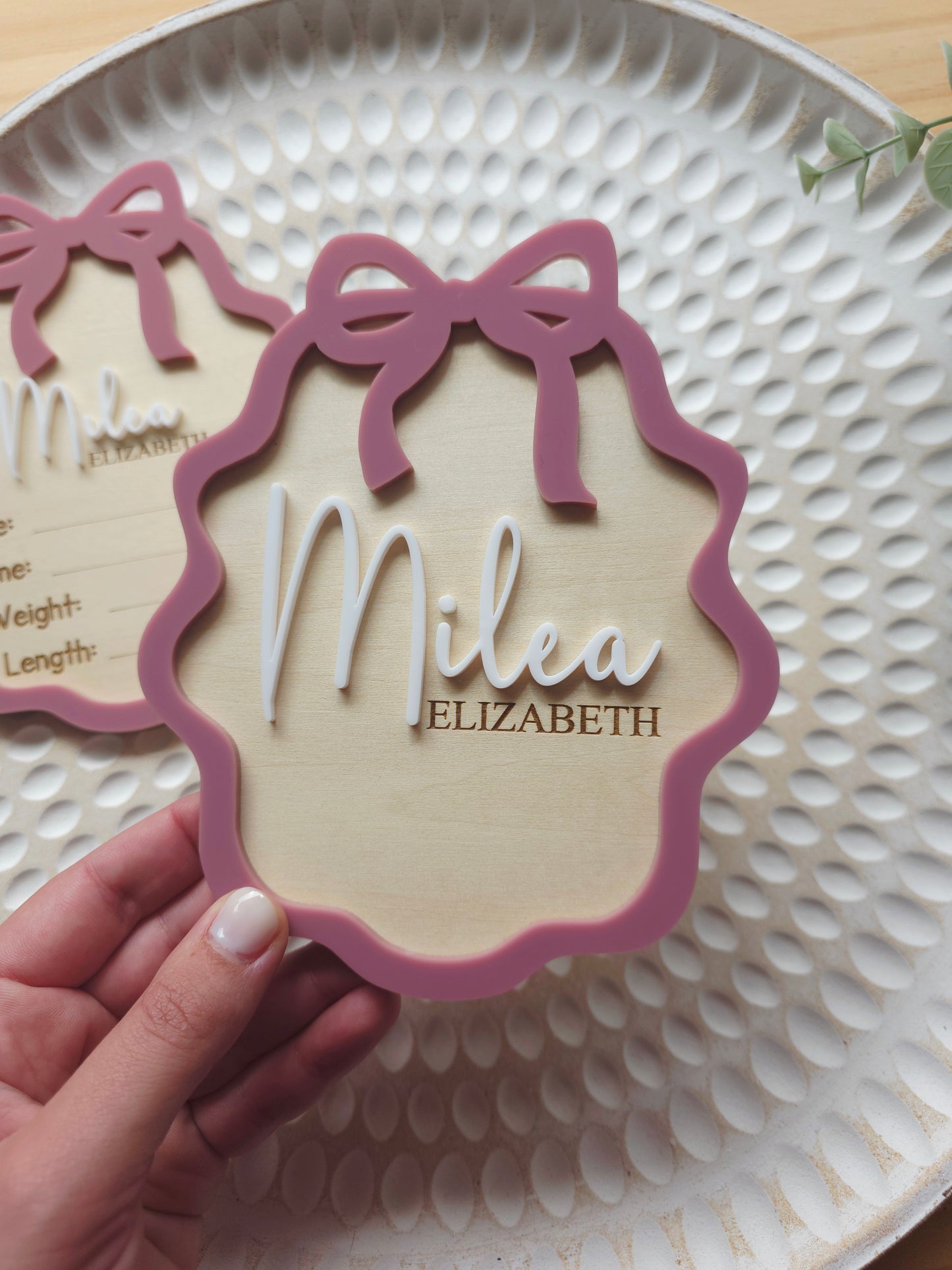 Baby Girl Bow Announcement Plaque