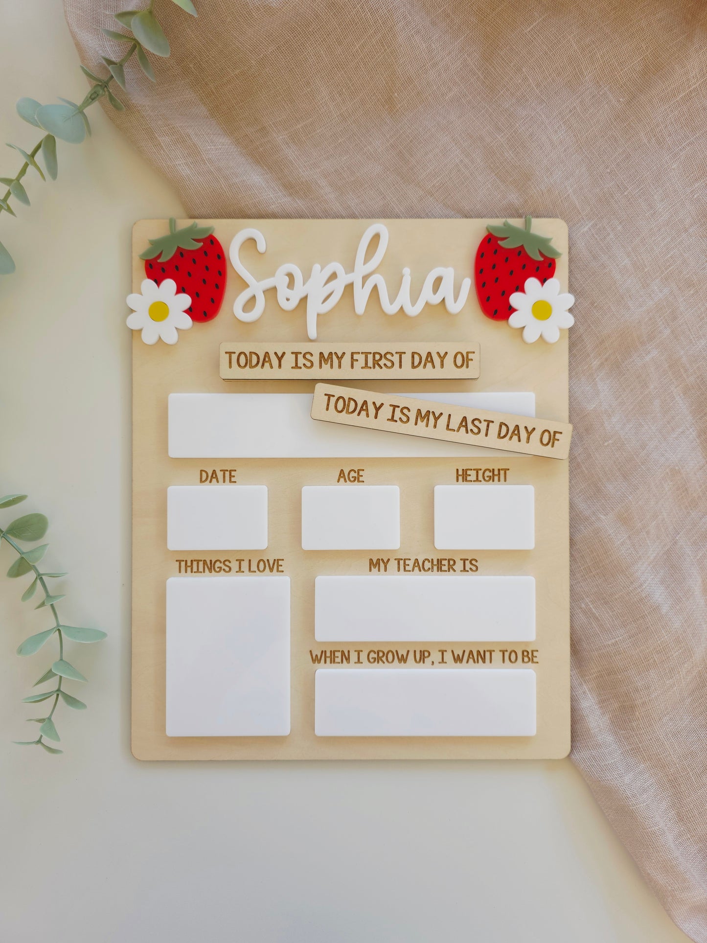 Large Strawberry First Last Day Interchangeable Board
