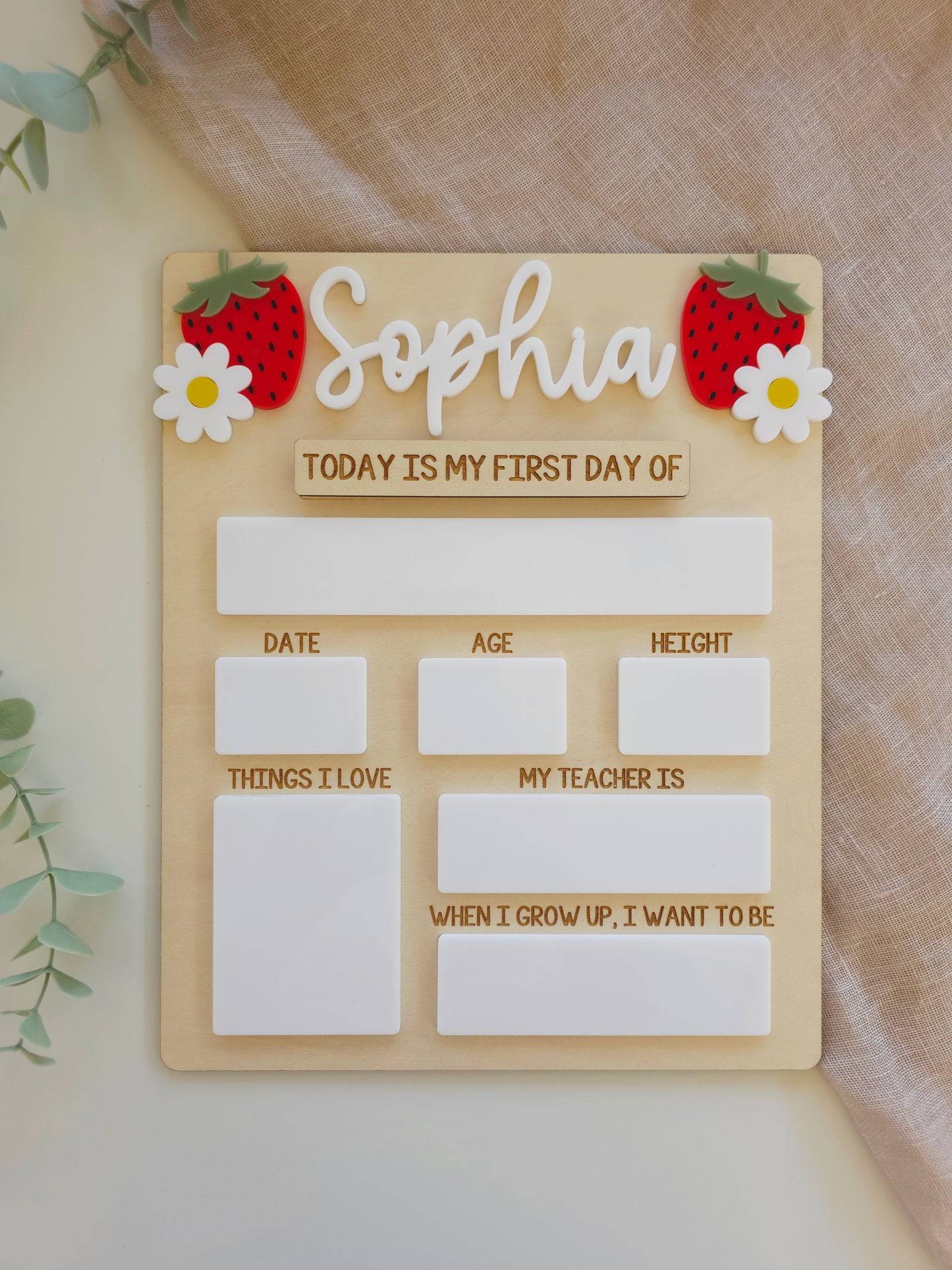 Large Strawberry First Last Day Interchangeable Board