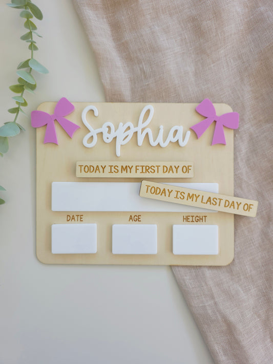 Mini Bow First Last Day Interchangeable Board