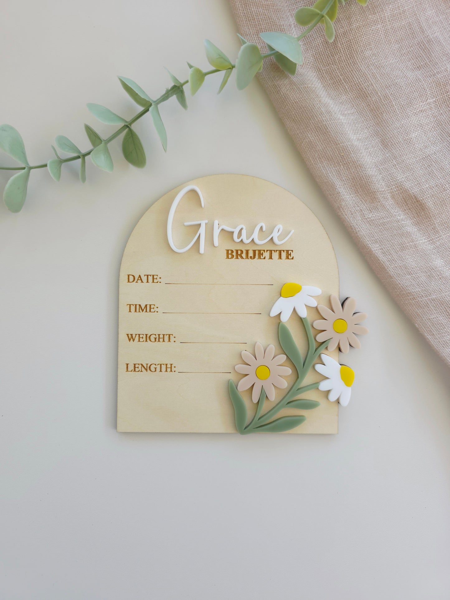 Baby Girl Announcement Plaque - Floral