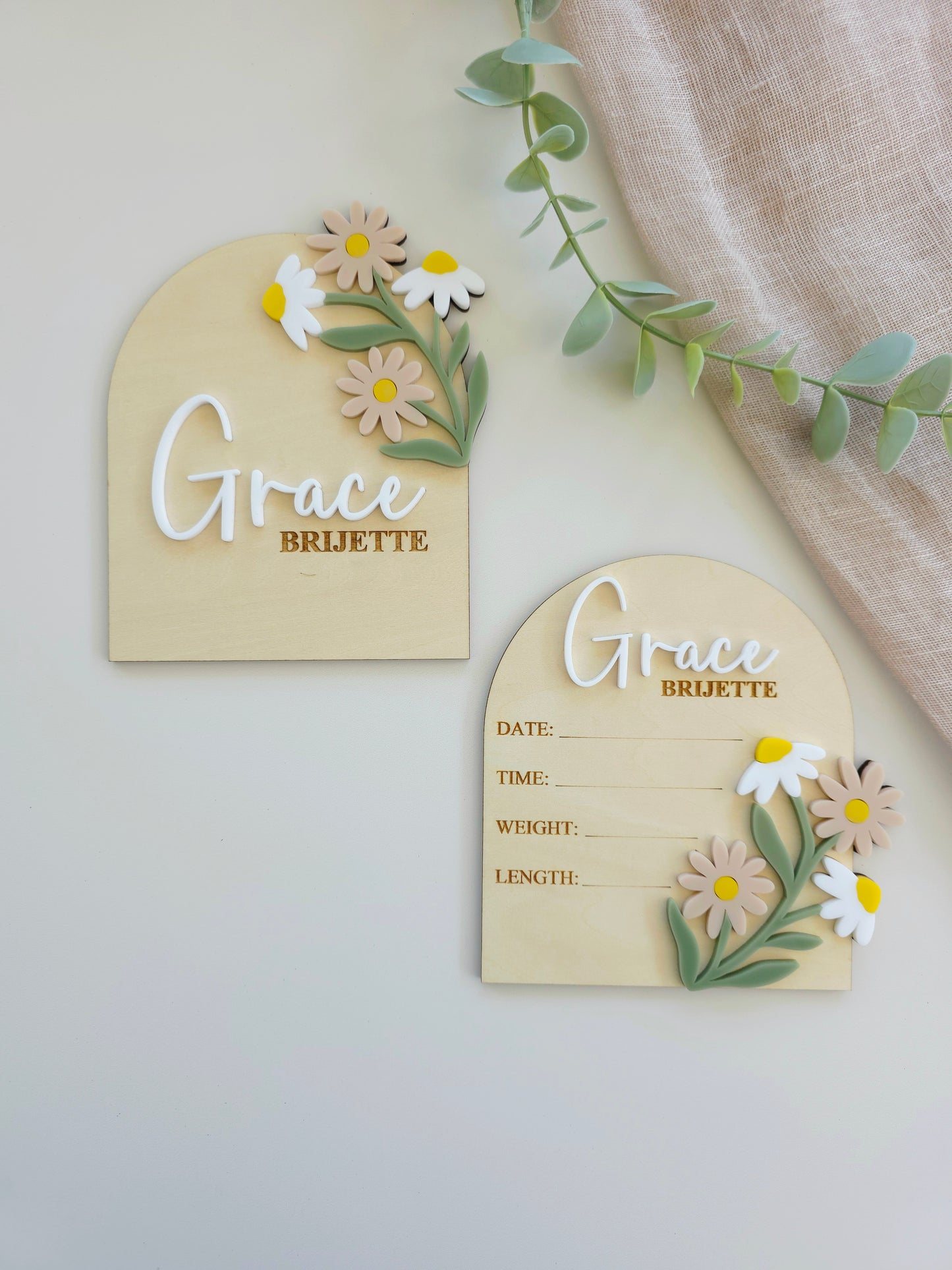 Baby Girl Announcement Plaque - Floral