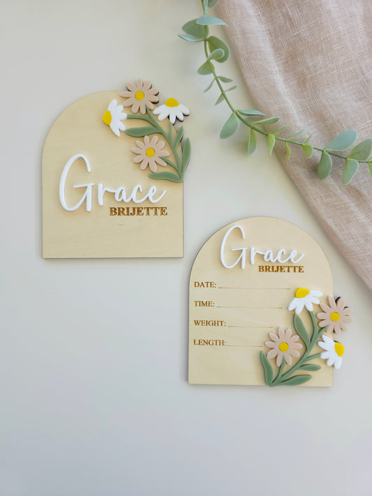 Baby Girl Announcement Plaque - Floral