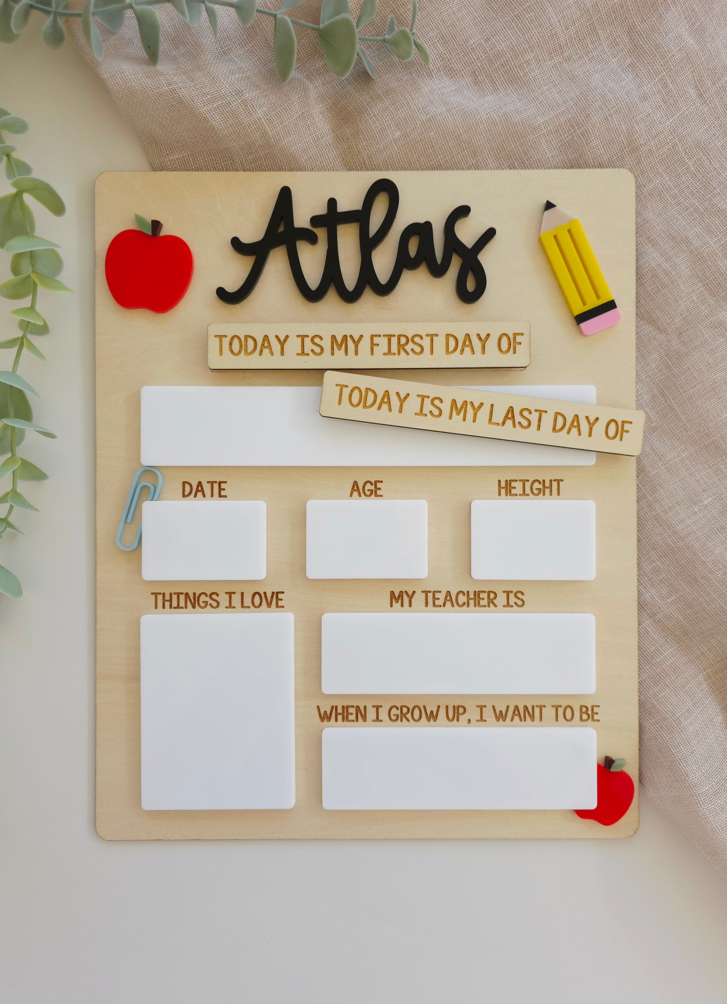 Large Back to School First Last Day Interchangeable Board