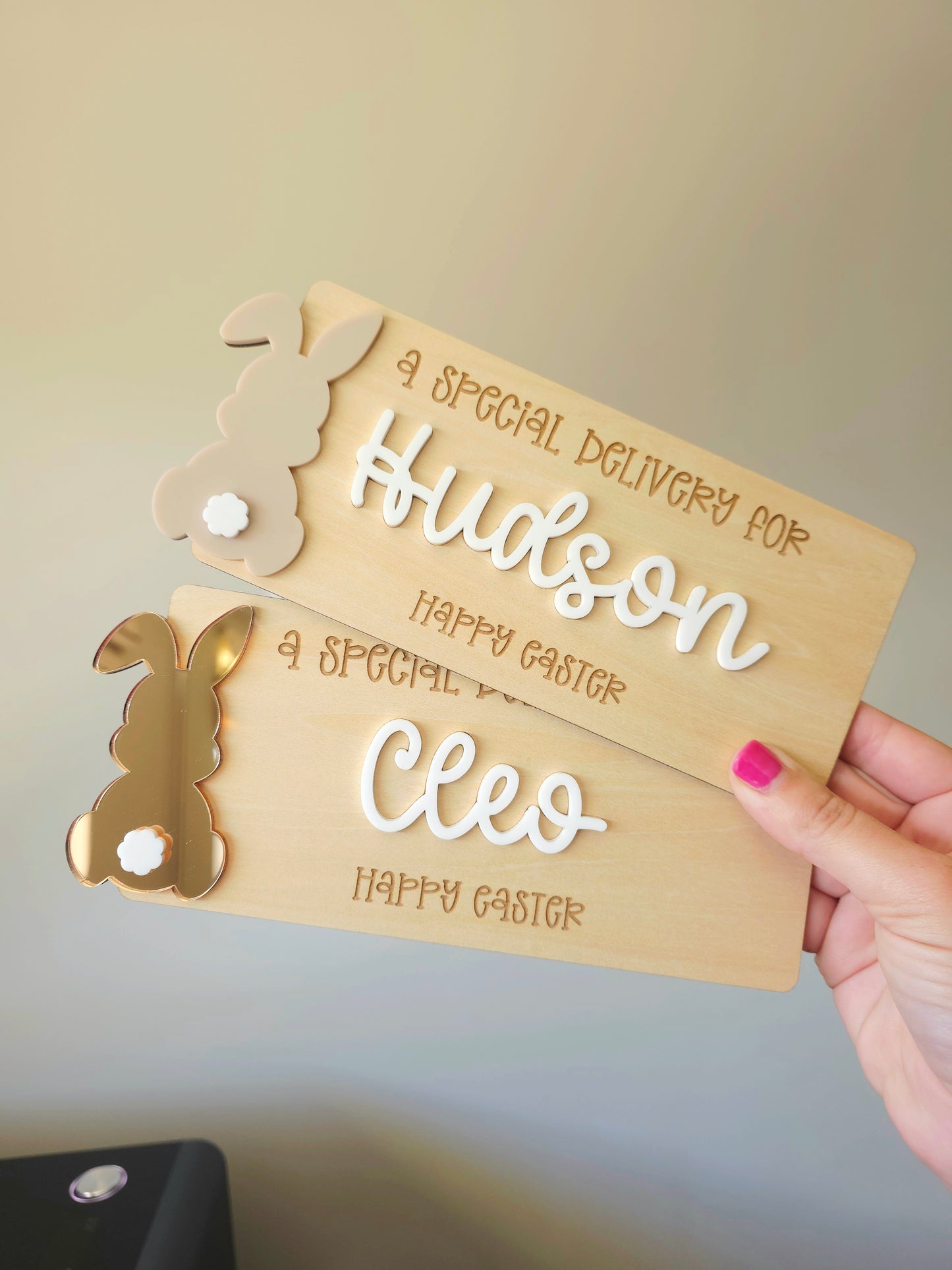 Easter Crate Plaque - Personalised with Acrylic Bunny