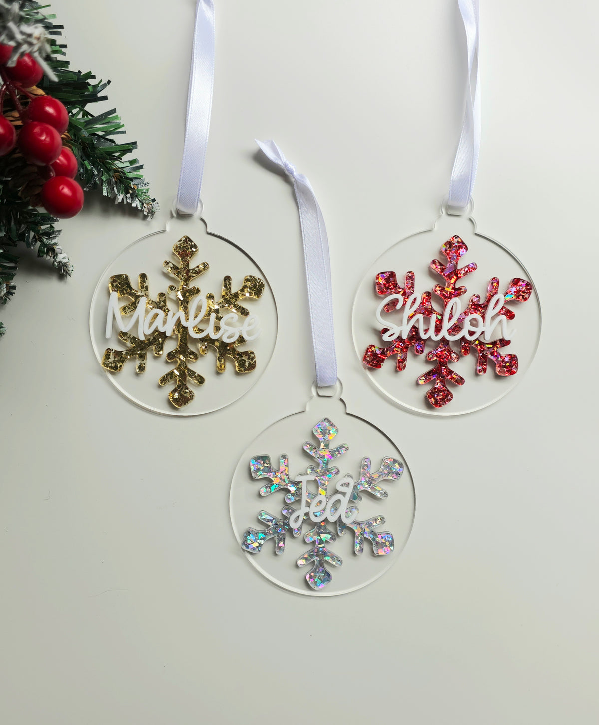 Snowflake Personalised Christmas Ornament - Acrylic