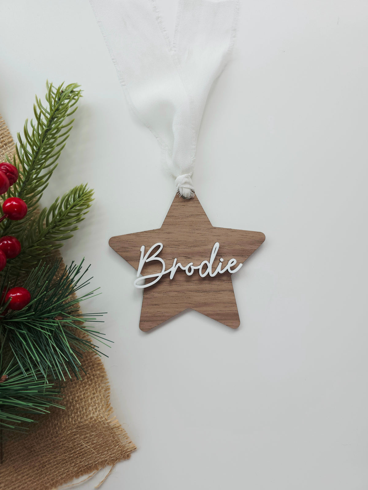Star Walnut Wood Christmas Ornament