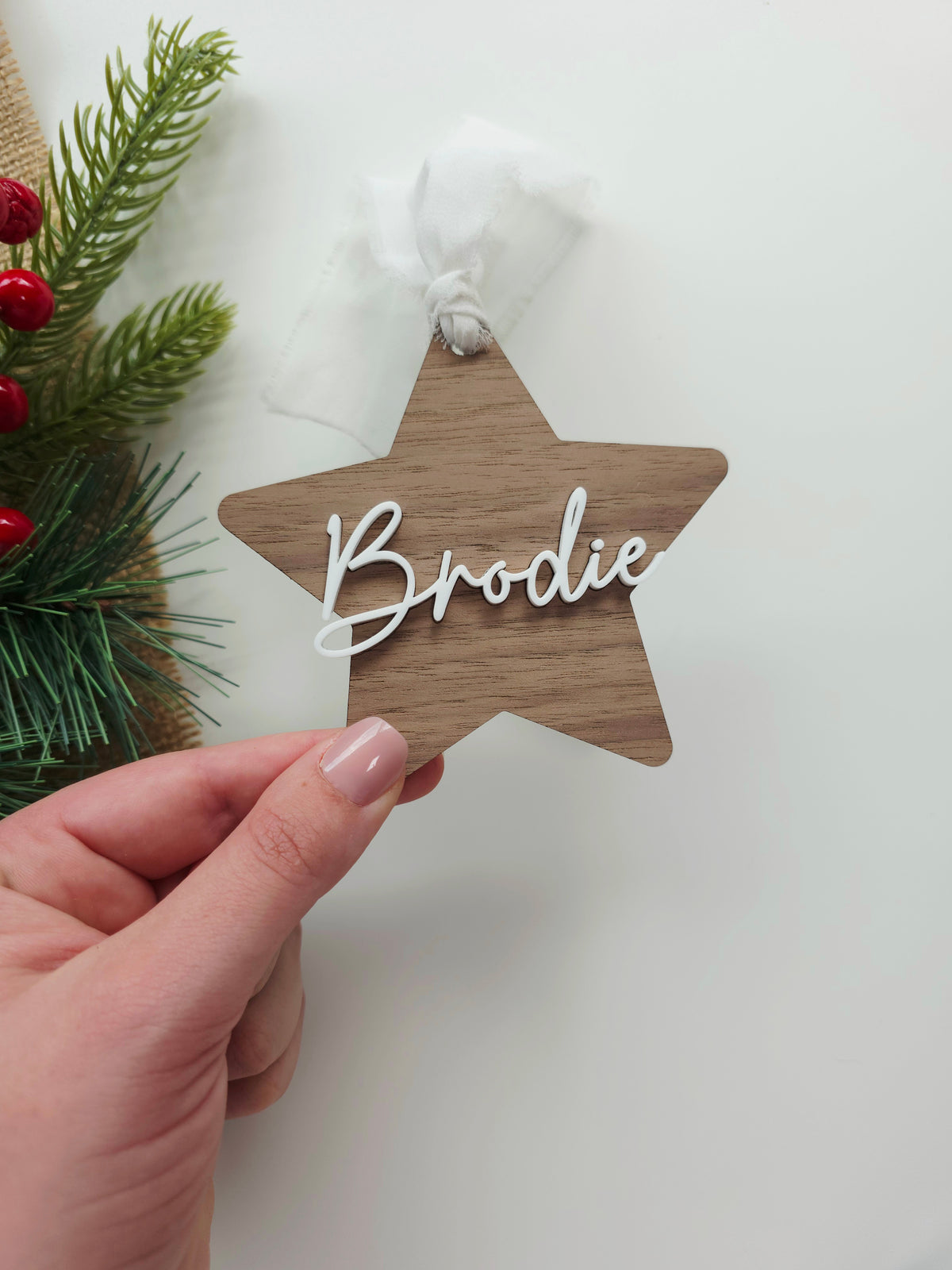 Star Walnut Wood Christmas Ornament