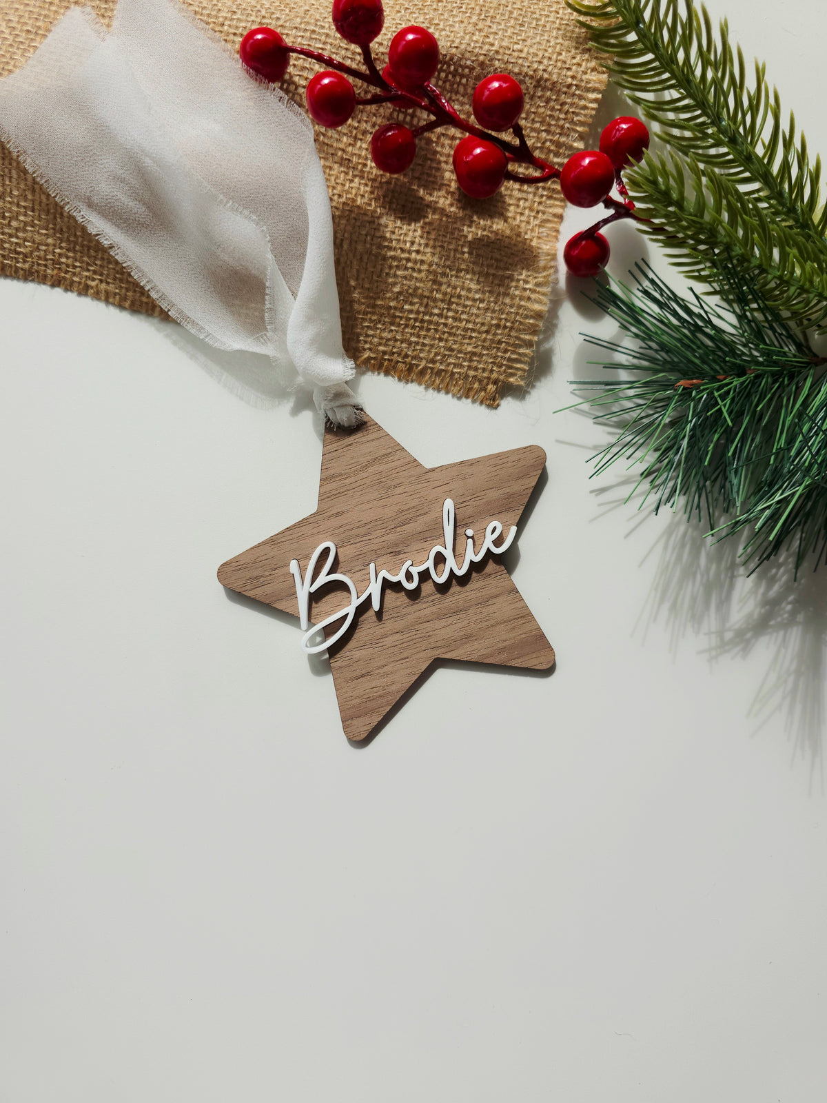 Star Walnut Wood Christmas Ornament