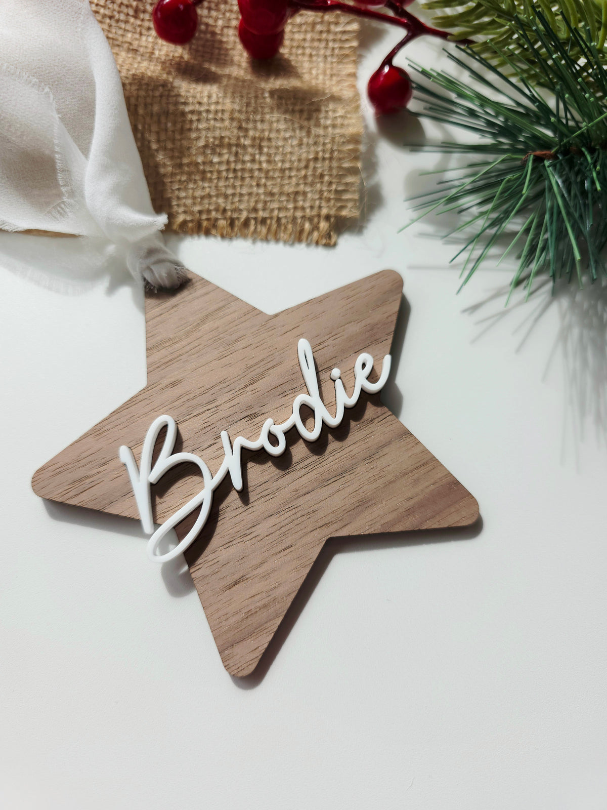 Star Walnut Wood Christmas Ornament