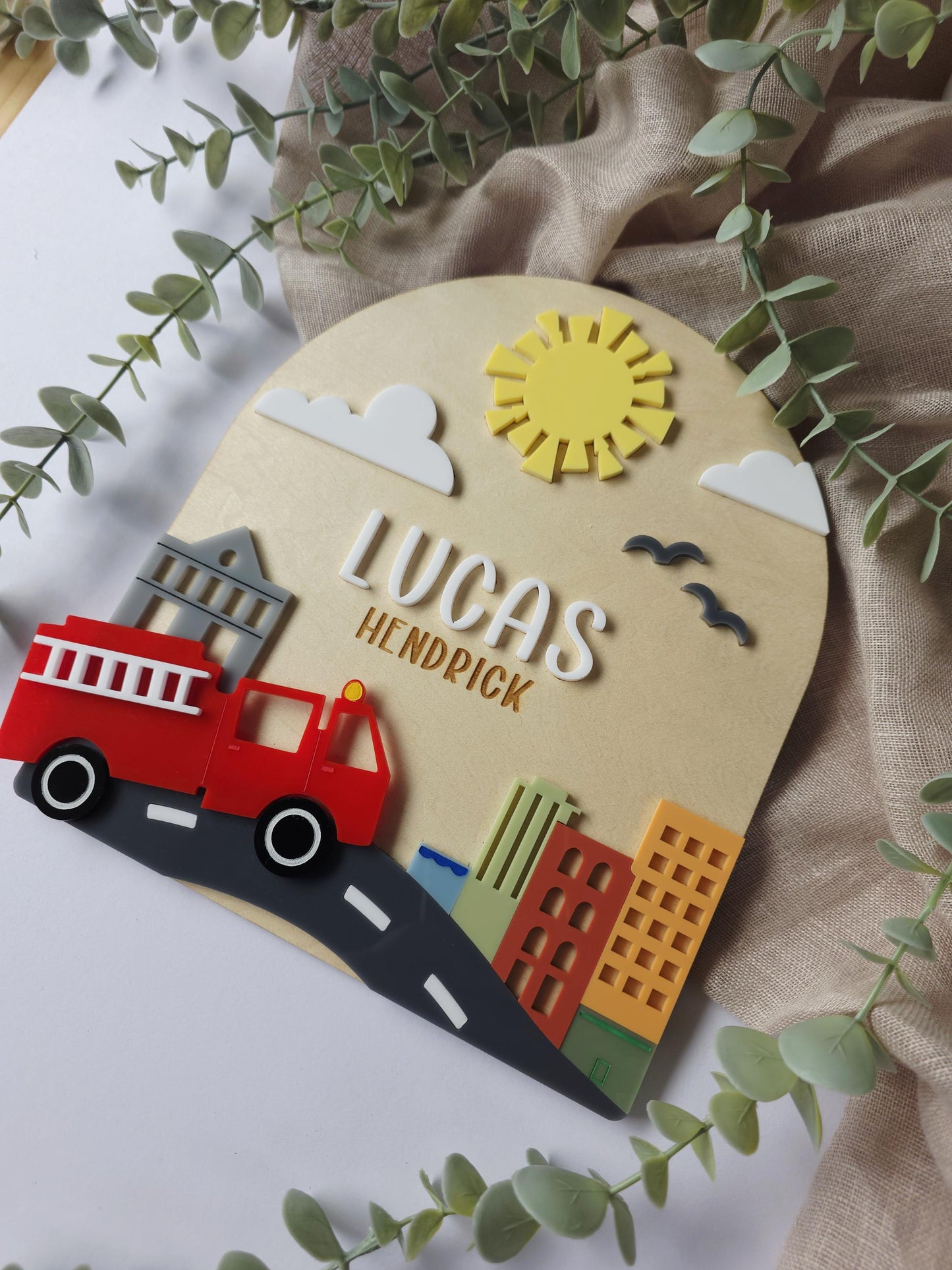 Fire Truck Layered Name Sign