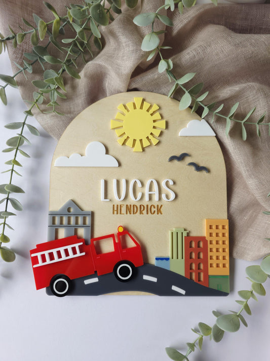 Fire Truck Layered Name Sign