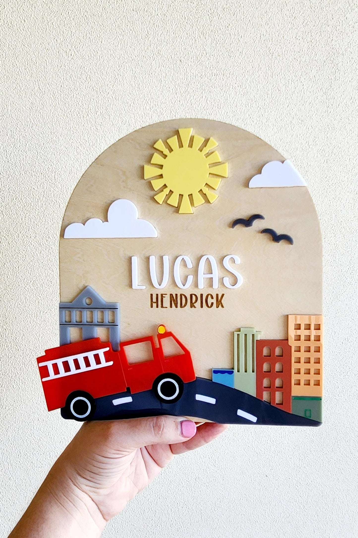 Fire Truck Layered Name Sign