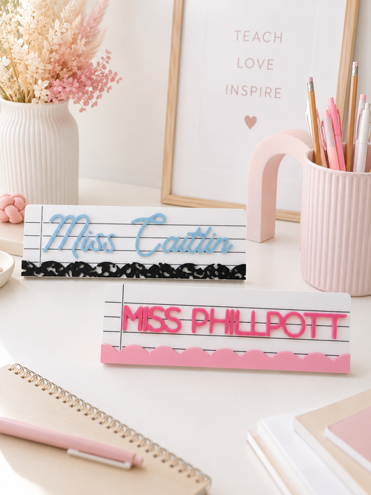 Personalised Teacher Desk Name Plaque | Notebook Style