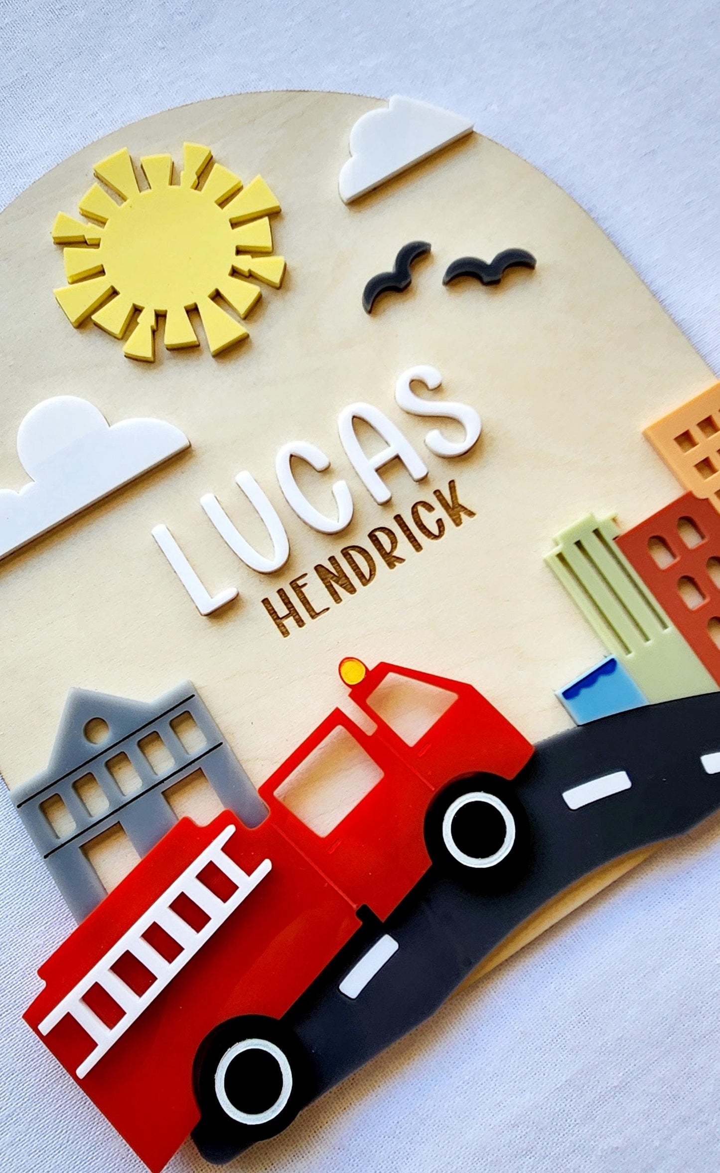 Fire Truck Layered Name Sign