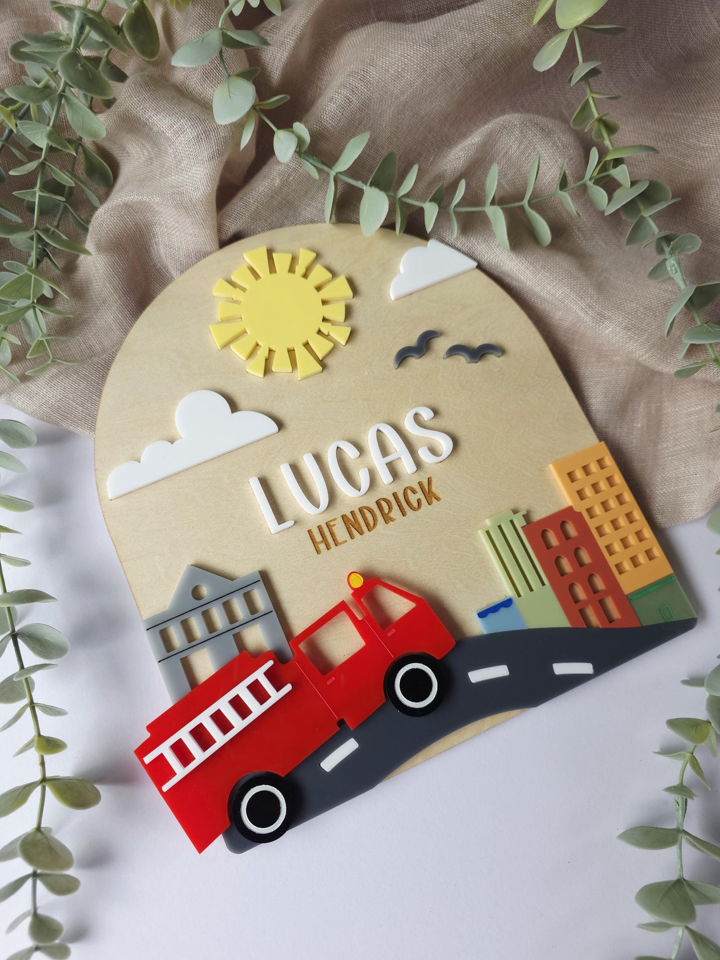 Fire Truck Layered Name Sign