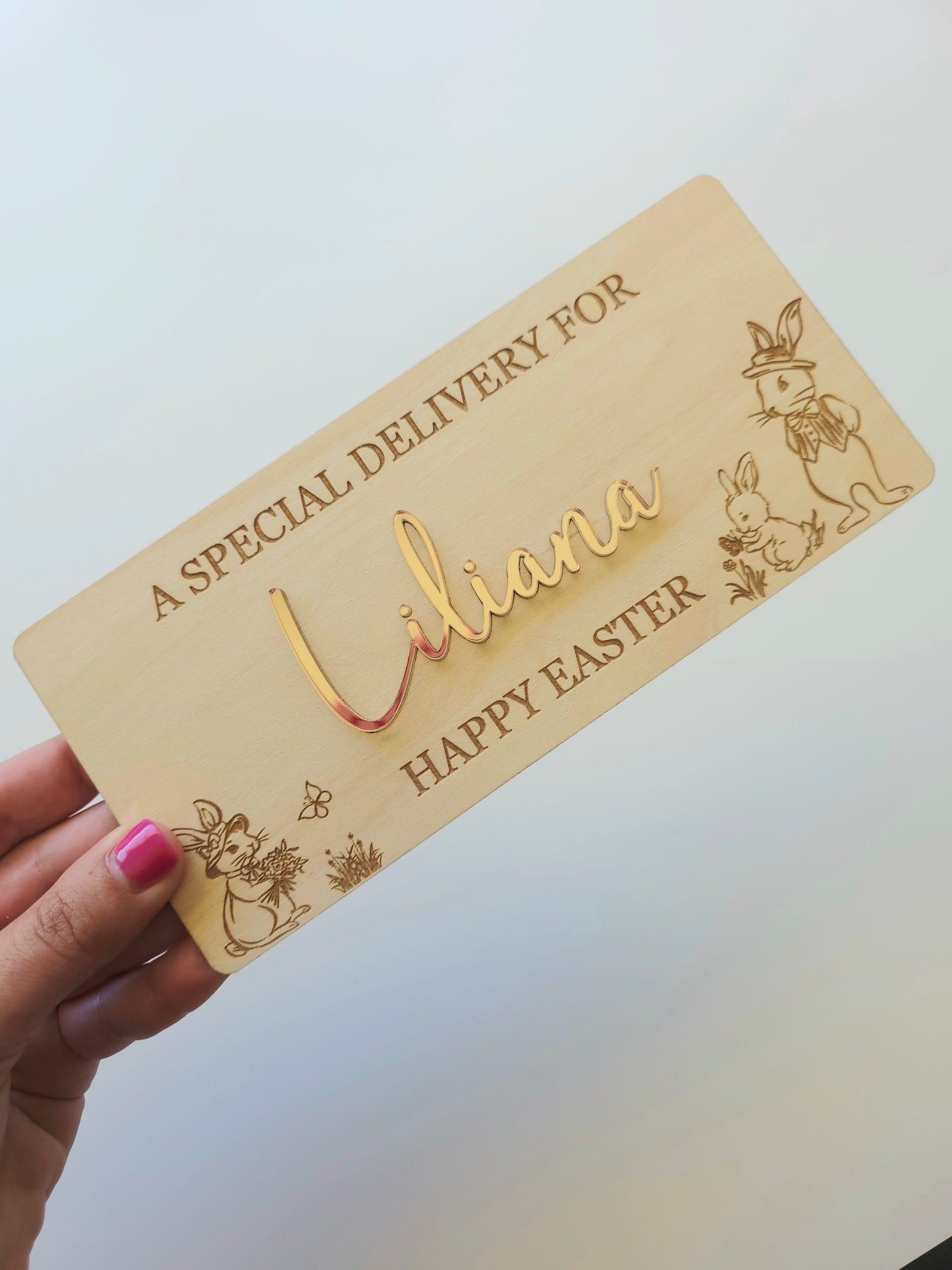 Easter Crate Plaque - Personalised with Bunny engraved detailing