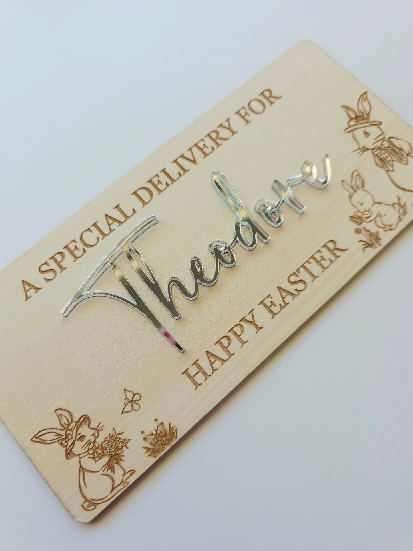 Easter Crate Plaque - Personalised with Bunny engraved detailing