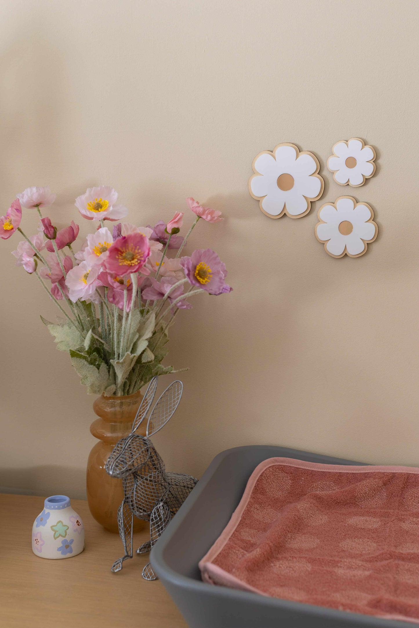 Acrylic & Wood Flower Trio – Set of 3