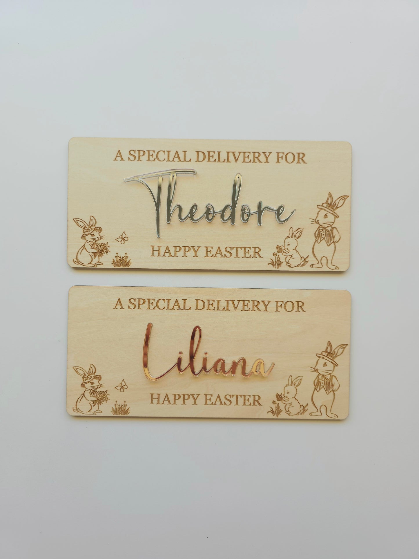 Easter Crate Plaque - Personalised with Bunny engraved detailing