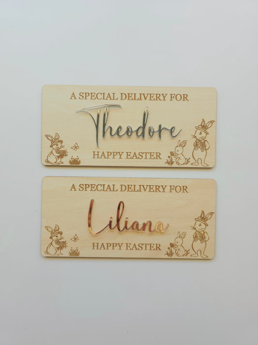 Easter Crate Plaque - Personalised with Bunny engraved detailing