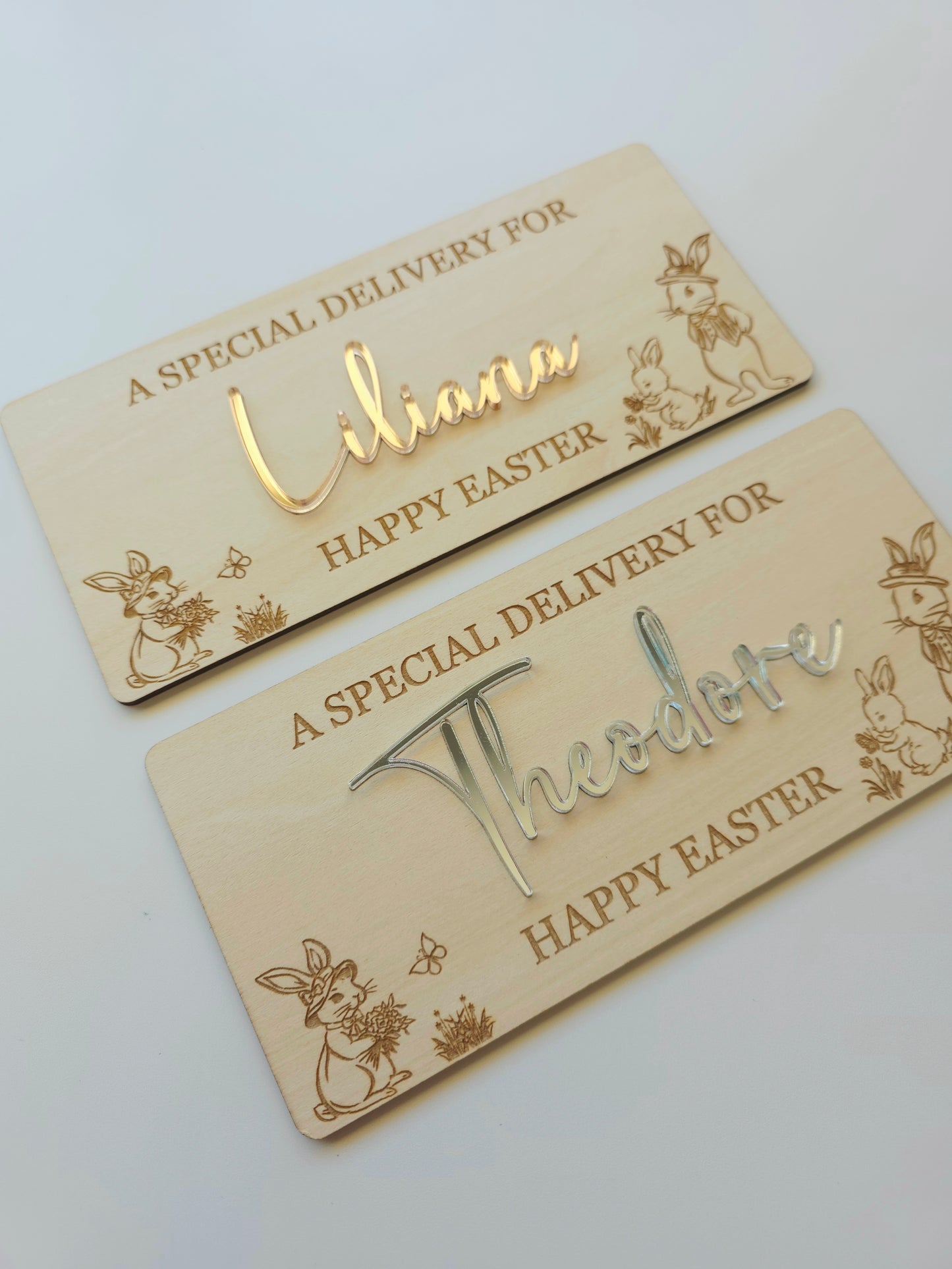 Easter Crate Plaque - Personalised with Bunny engraved detailing