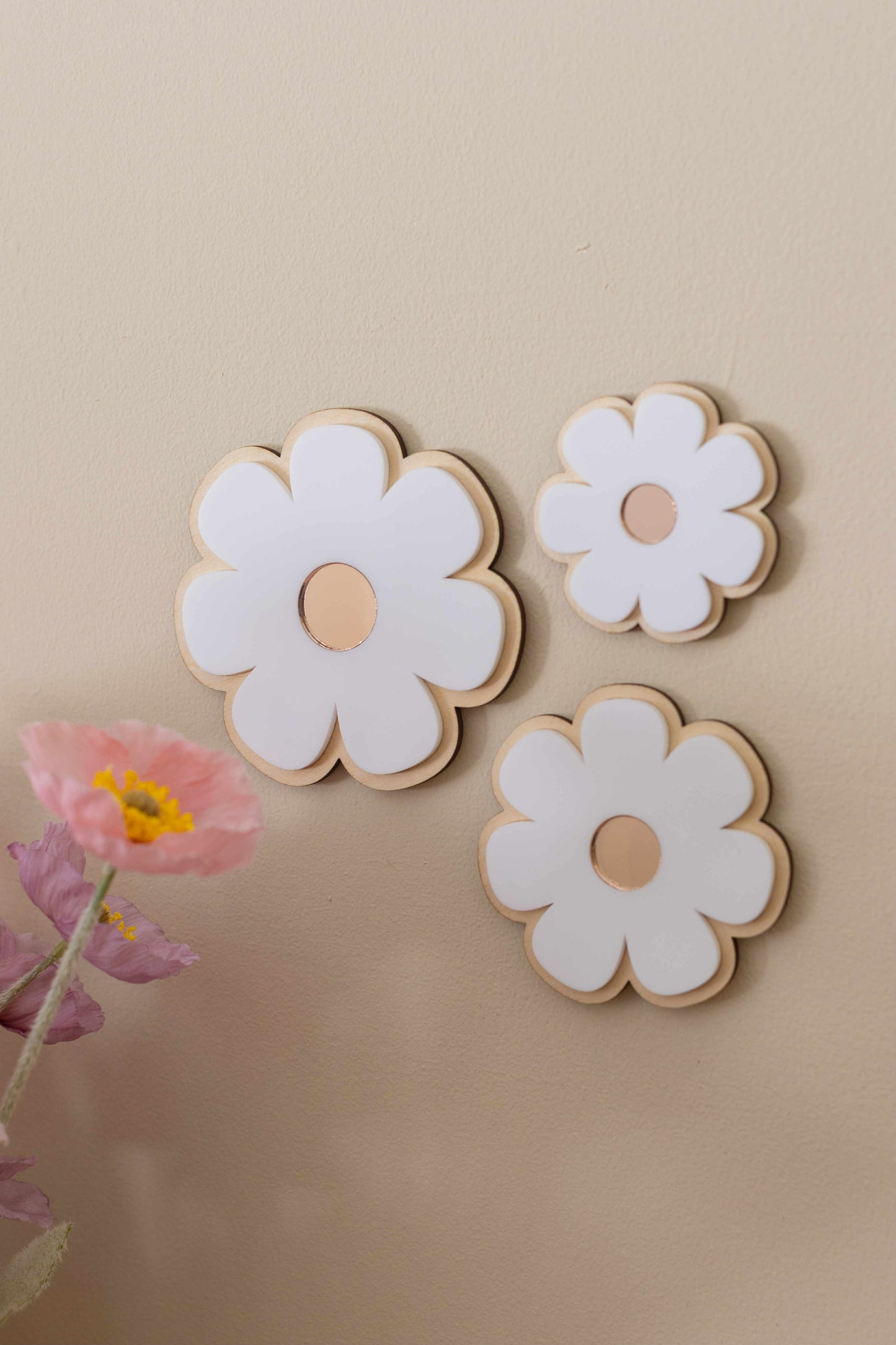 Acrylic & Wood Flower Trio – Set of 3