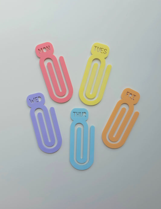 Jumbo Paperclips Days of the Week Set of 5
